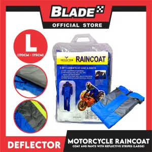 Deflector Motorcycle RainCoat, Coat and Pants Set with Reflective Stripes (Large)