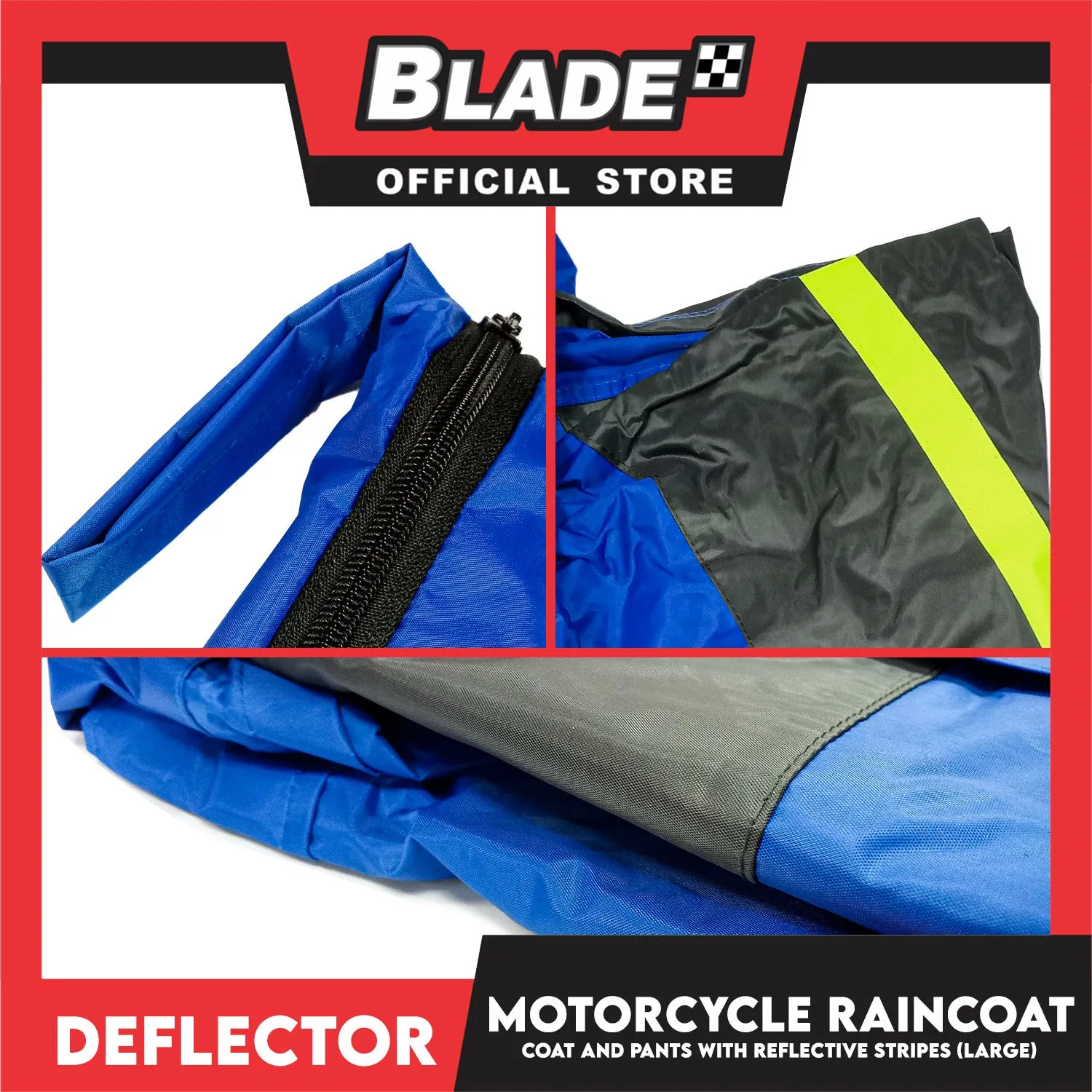 Deflector Motorcycle RainCoat, Coat and Pants Set with Reflective Stripes (Large)