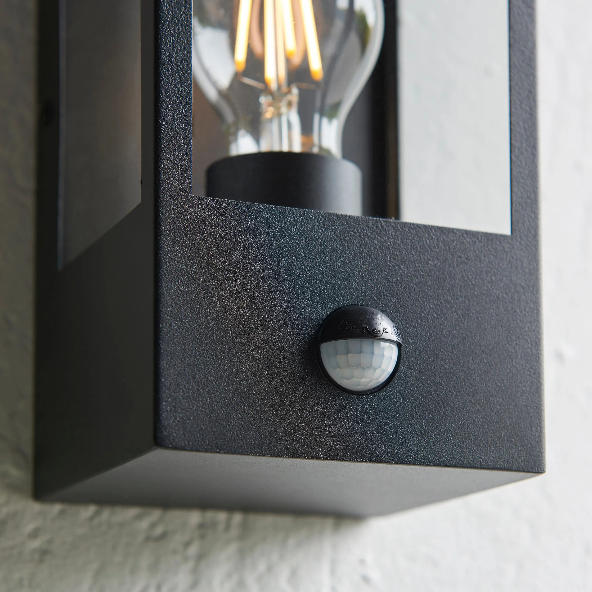 Endon 94995 Oxford PIR 1lt Wall Matt black & clear glass 10W LED E27 (Required)
