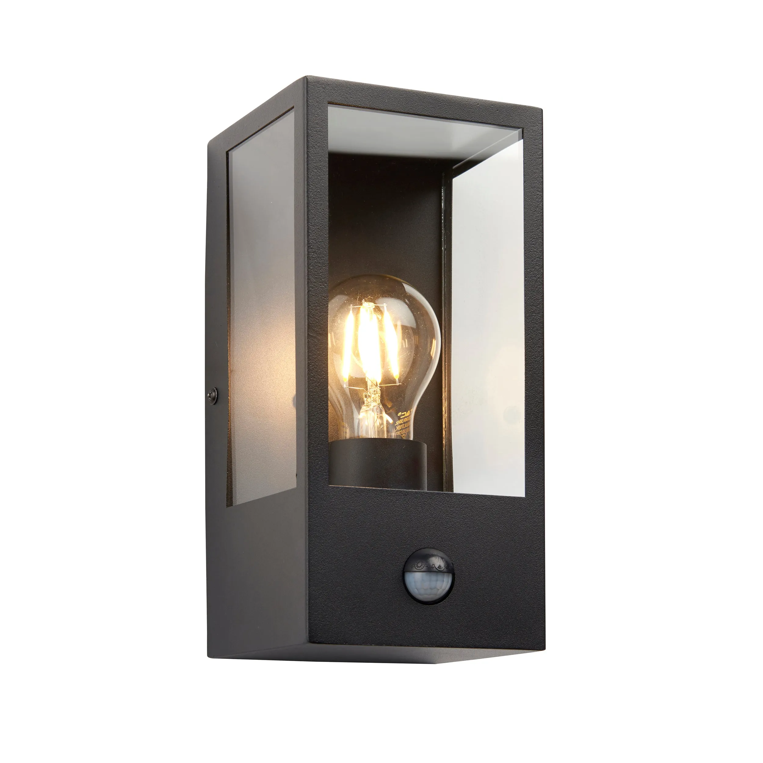 Endon 94995 Oxford PIR 1lt Wall Matt black & clear glass 10W LED E27 (Required)