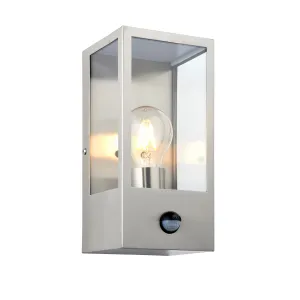 Endon 96088 Oxford PIR 1lt Wall Brushed stainless steel & clear glass 10W LED E27 (Required)