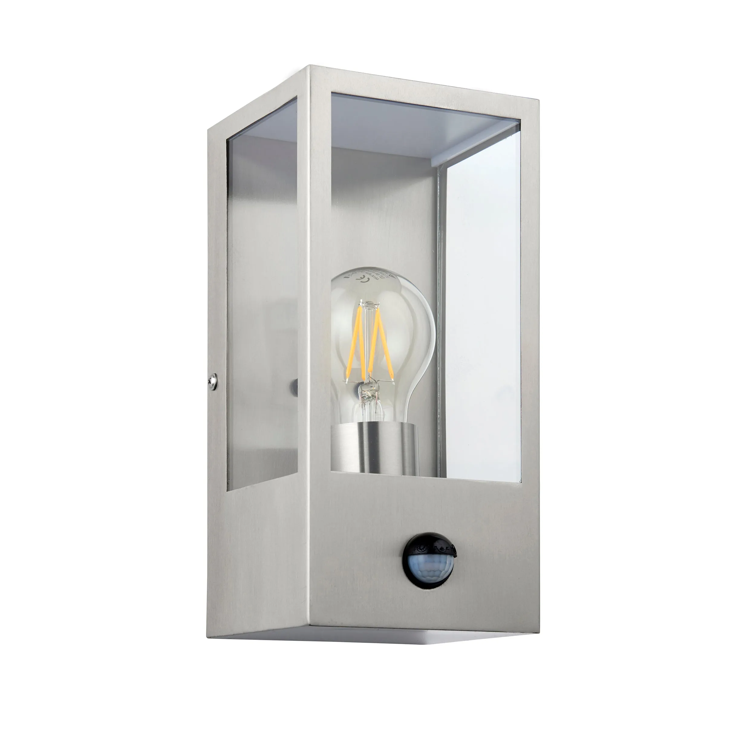 Endon 96088 Oxford PIR 1lt Wall Brushed stainless steel & clear glass 10W LED E27 (Required)