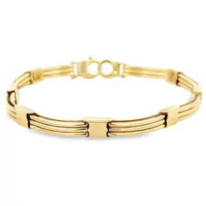 Estate 8” Ribbed Curved Bar Link Bracelet in 14K Yellow Gold