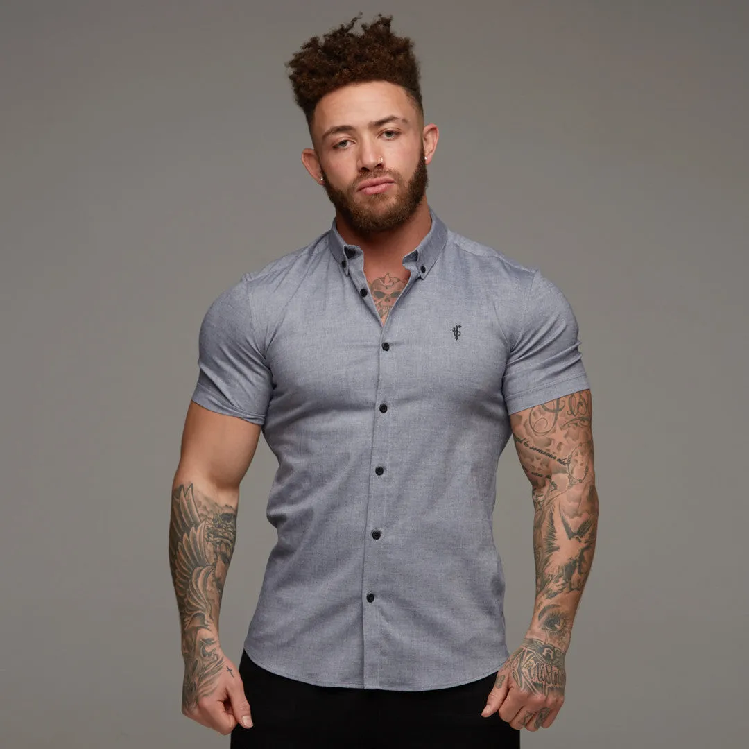 Father Sons Super Slim Stretch Classic Oxford Denim Blue/Grey Short Sleeve - FS313(LAST CHANCE)