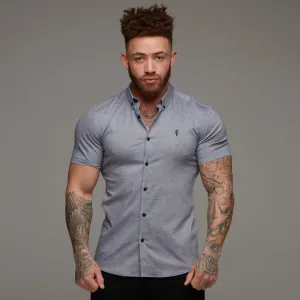 Father Sons Super Slim Stretch Classic Oxford Denim Blue/Grey Short Sleeve - FS313(LAST CHANCE)