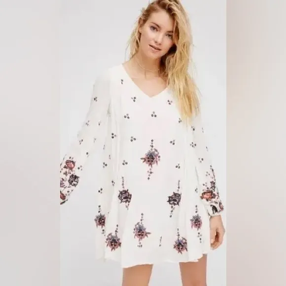 Free People Oxford Embroidered Mini Dress In Cream Combo