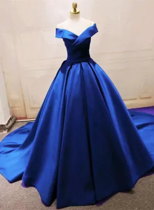 Gorgeous Royal Blue Long Off the Shoulder Gown, Blue Evening Party Dress