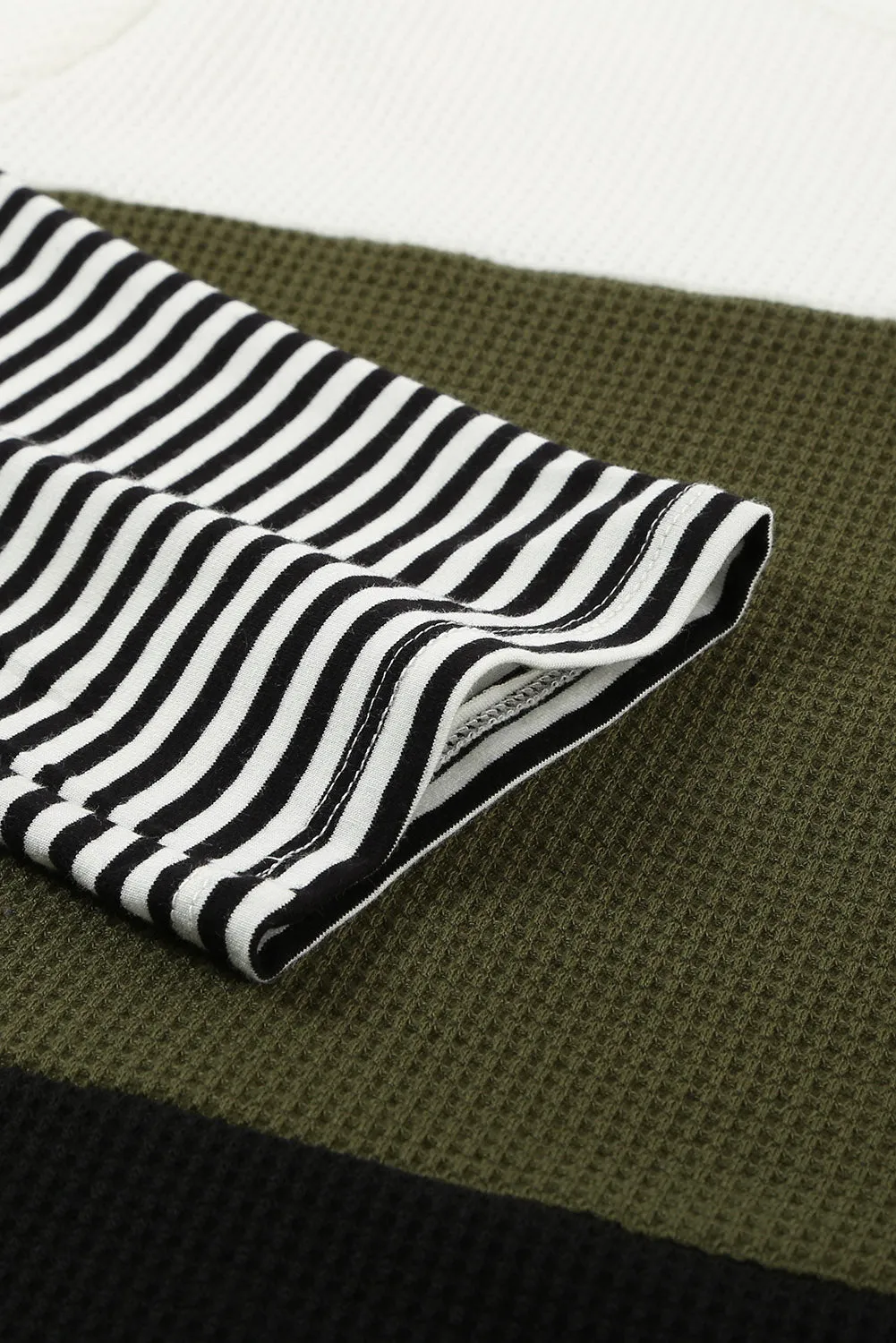 Green Stylish Colorblock Splicing Stripes Top