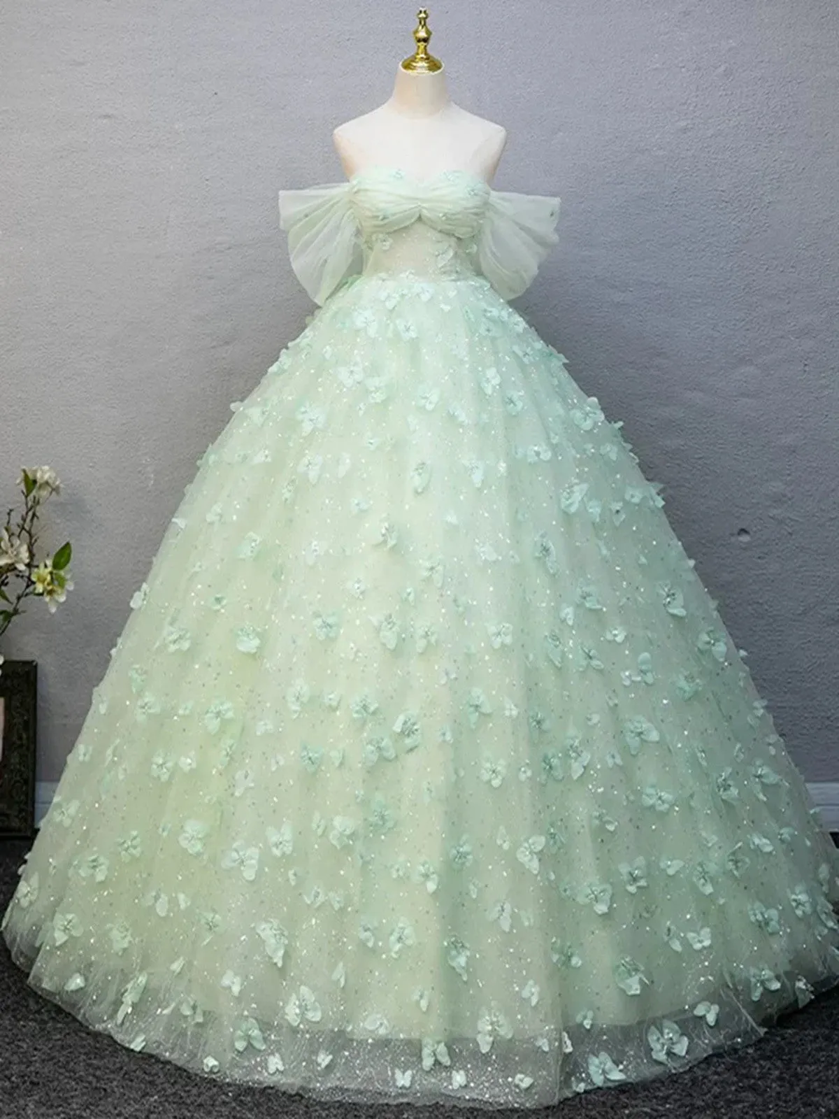 Green Sweetheart Off Shoulder Lace Long Formal Dress, Green Lace Prom Dress