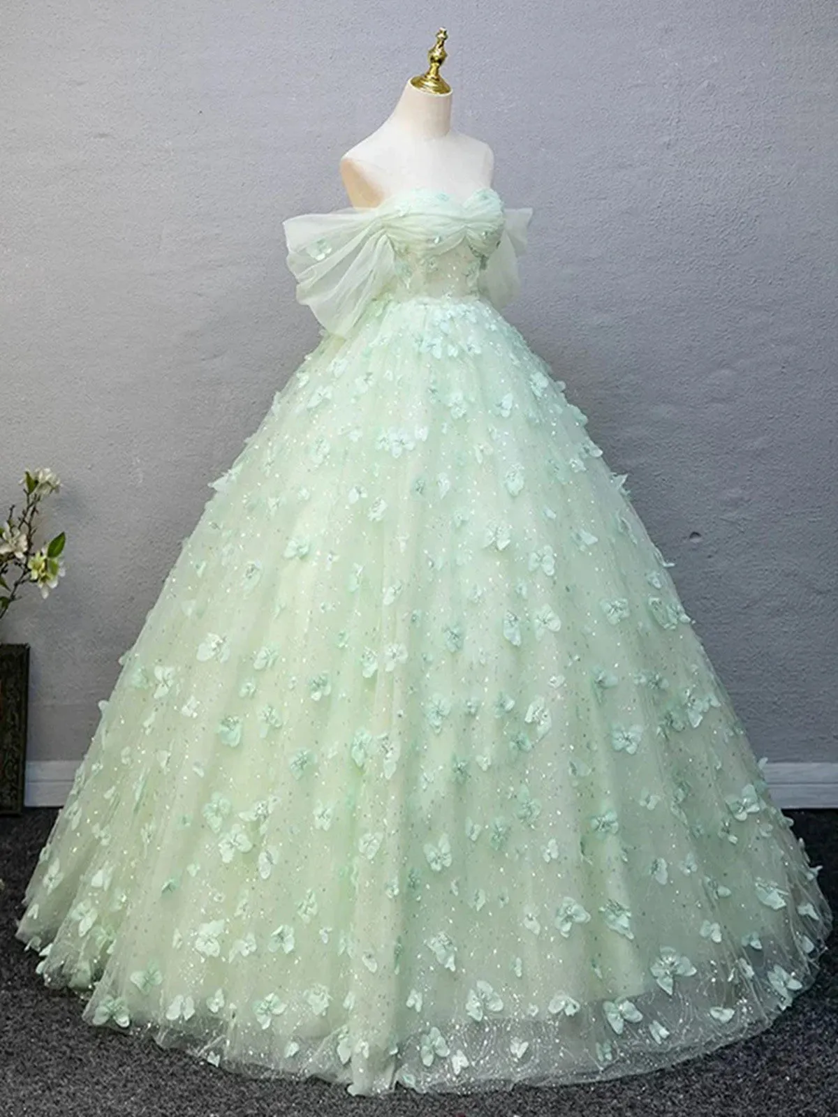 Green Sweetheart Off Shoulder Lace Long Formal Dress, Green Lace Prom Dress