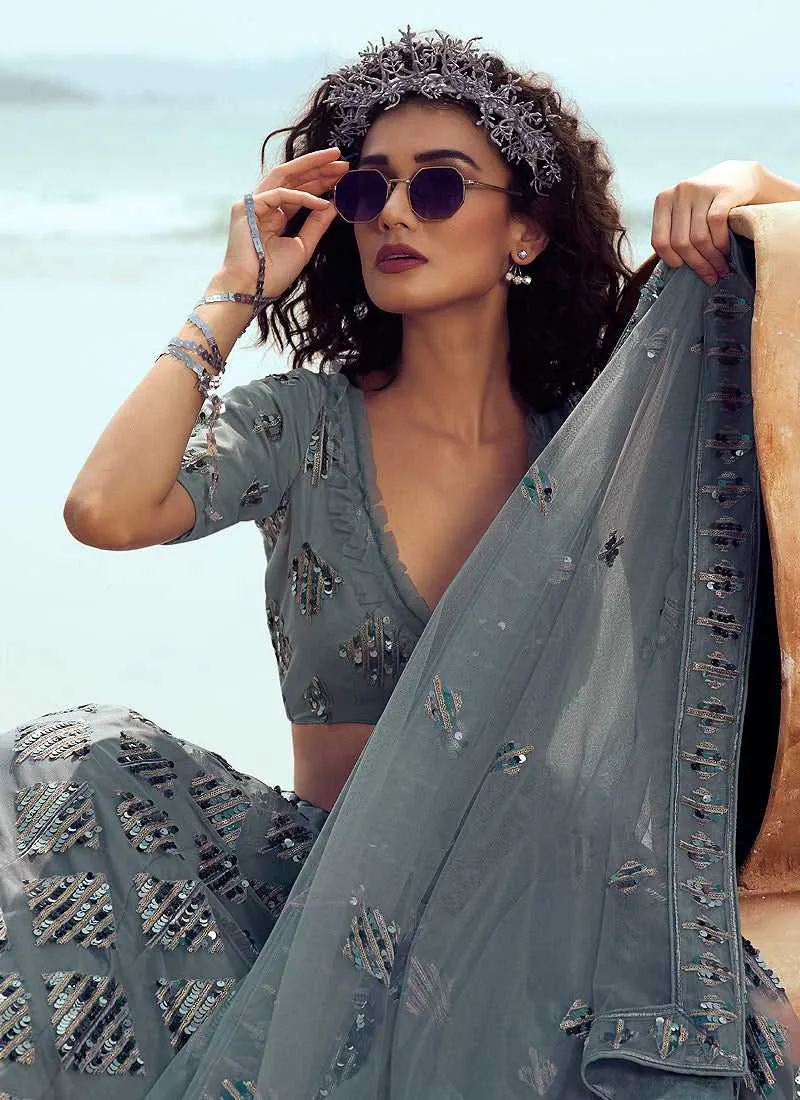 Grey Sequins Embroidered Stylish Lehenga Choli