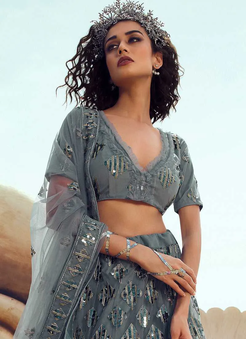 Grey Sequins Embroidered Stylish Lehenga Choli