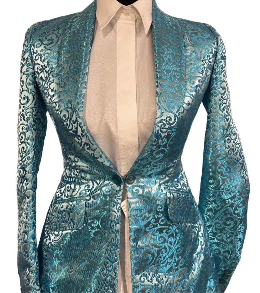 Hawkewood, Aqua Brocade, Driving Coat