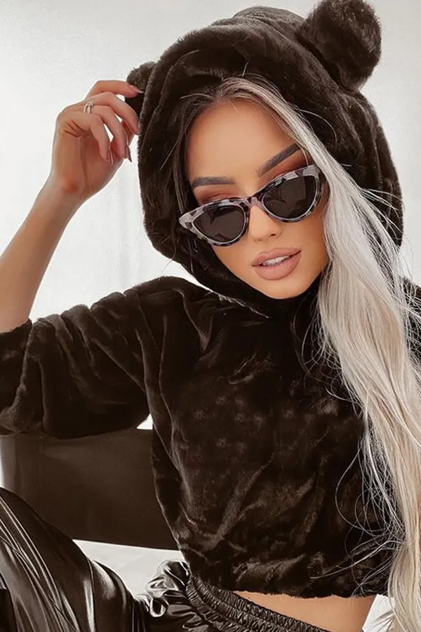 Hooded Pullover Solid Color Stylish Plush Jacket