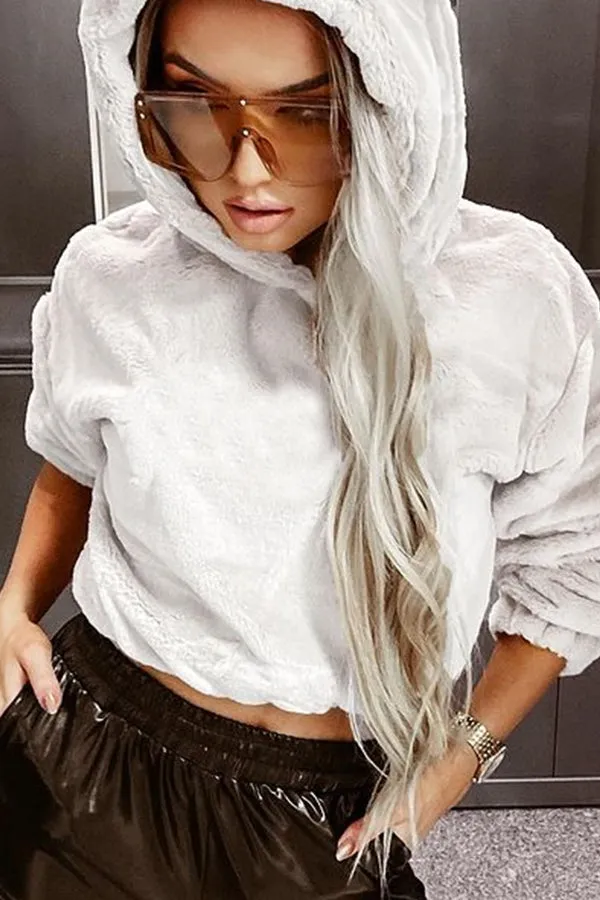 Hooded Pullover Solid Color Stylish Plush Jacket