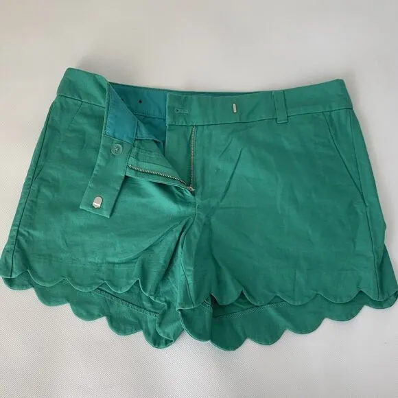 J. Crew Shorts Women 6 Black Green Scallop Hem Linen Blend Chino Preppy 2 Pairs