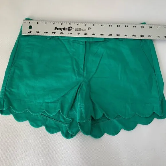 J. Crew Shorts Women 6 Black Green Scallop Hem Linen Blend Chino Preppy 2 Pairs