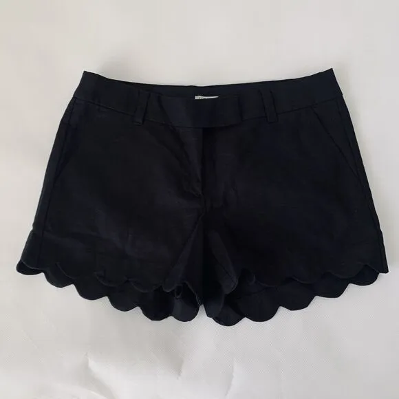 J. Crew Shorts Women 6 Black Green Scallop Hem Linen Blend Chino Preppy 2 Pairs