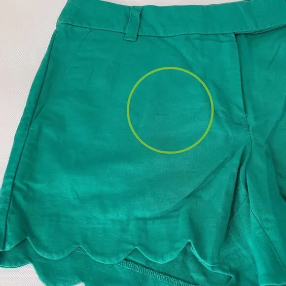 J. Crew Shorts Women 6 Black Green Scallop Hem Linen Blend Chino Preppy 2 Pairs