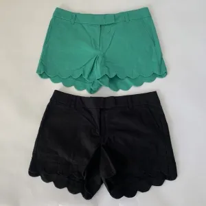 J. Crew Shorts Women 6 Black Green Scallop Hem Linen Blend Chino Preppy 2 Pairs