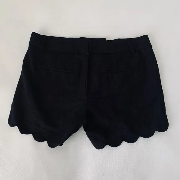 J. Crew Shorts Women 6 Black Green Scallop Hem Linen Blend Chino Preppy 2 Pairs