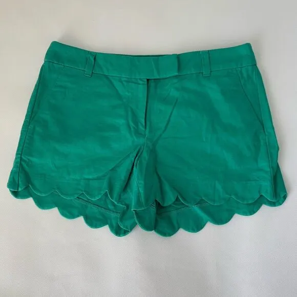J. Crew Shorts Women 6 Black Green Scallop Hem Linen Blend Chino Preppy 2 Pairs