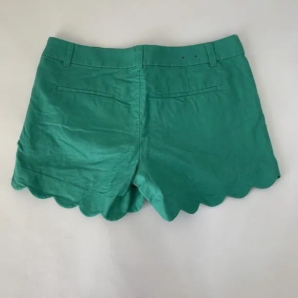 J. Crew Shorts Women 6 Black Green Scallop Hem Linen Blend Chino Preppy 2 Pairs