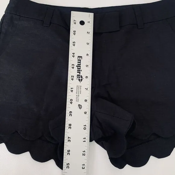 J. Crew Shorts Women 6 Black Green Scallop Hem Linen Blend Chino Preppy 2 Pairs