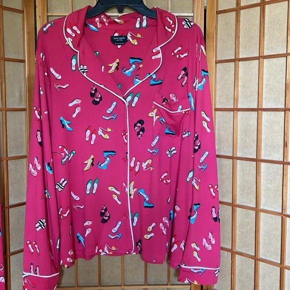 Kate Spade Pajamas 2 Piece Set Pink Party Shoes Pajamas