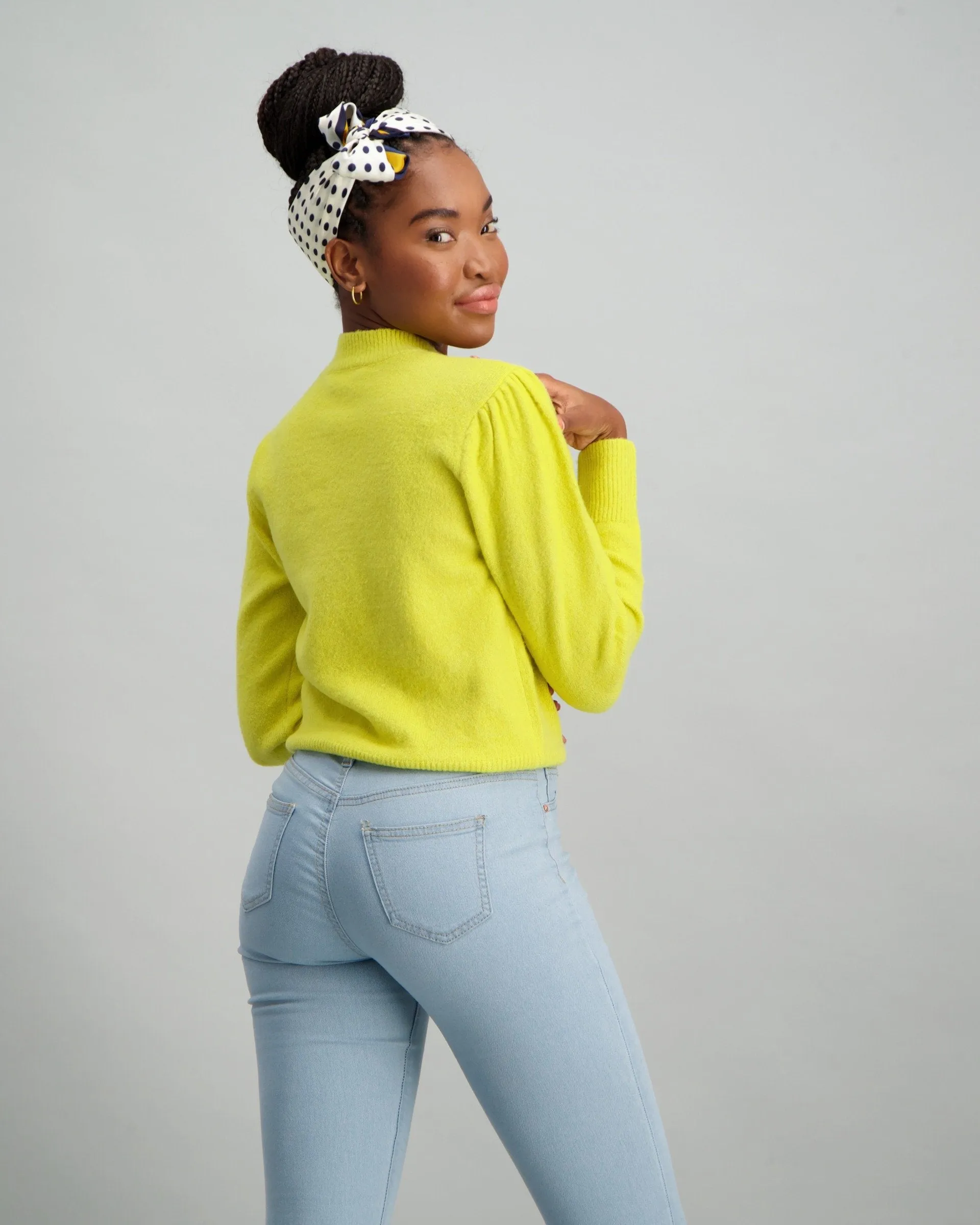 Ladies Puff Sleeve Pullover - Chartreuse