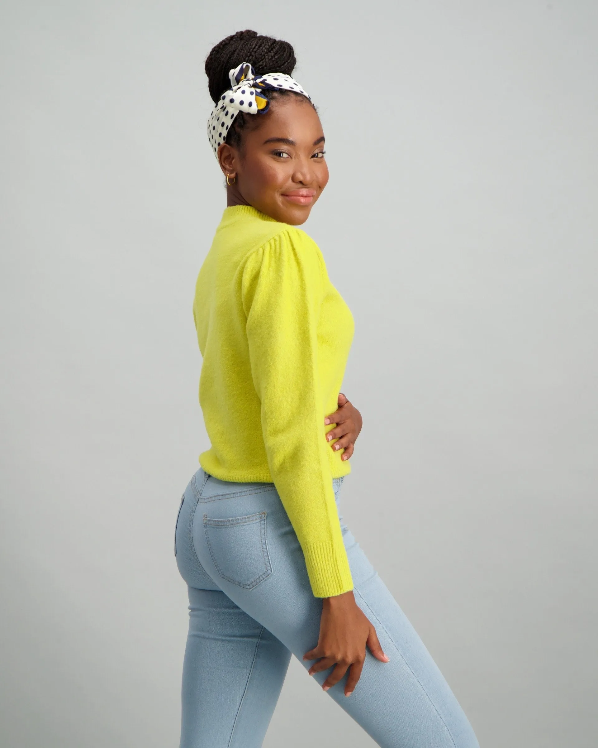 Ladies Puff Sleeve Pullover - Chartreuse
