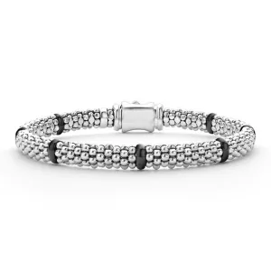LAGOS 7-Station Black Ceramic Caviar Bracelet in Sterling Silver