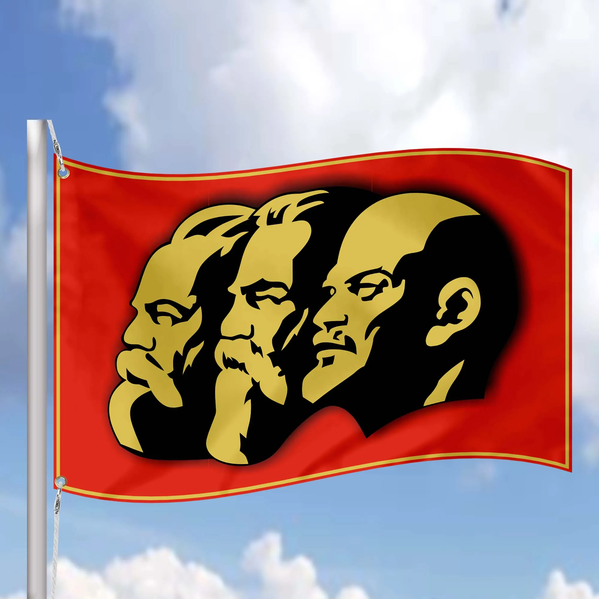 Lenin & Engels & Marks Flag Banner