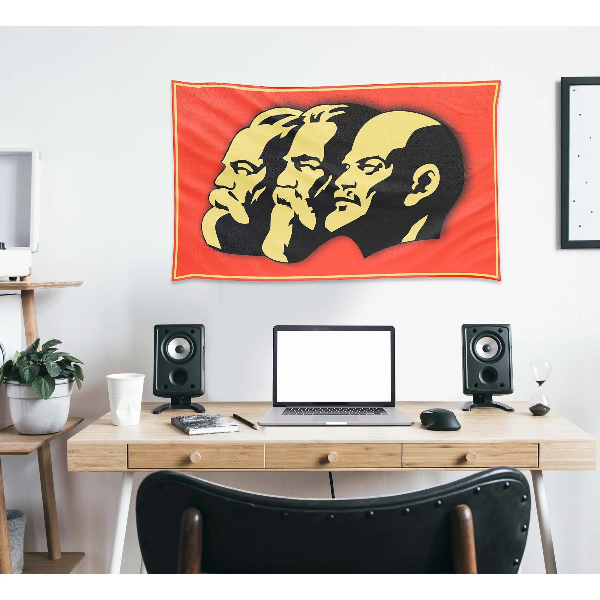 Lenin & Engels & Marks Flag Banner