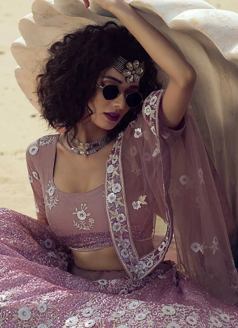 Lilac Purple Sequins Embroidered Stylish Lehenga Choli