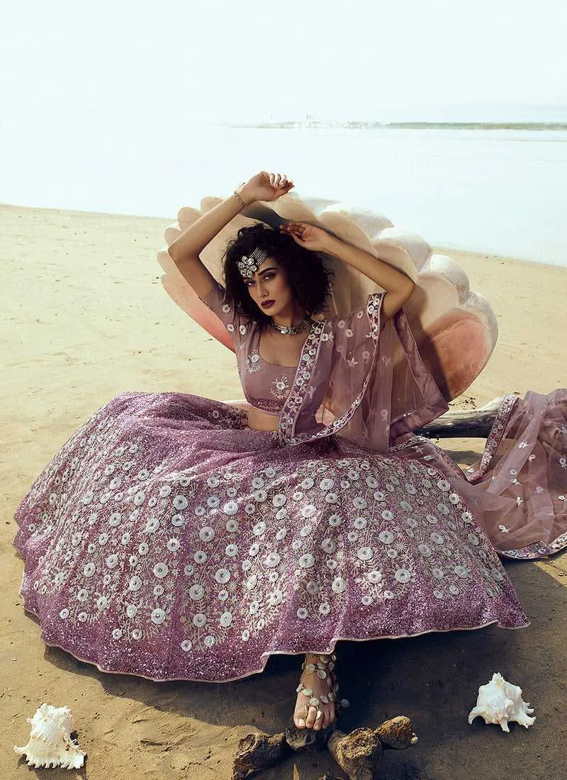 Lilac Purple Sequins Embroidered Stylish Lehenga Choli