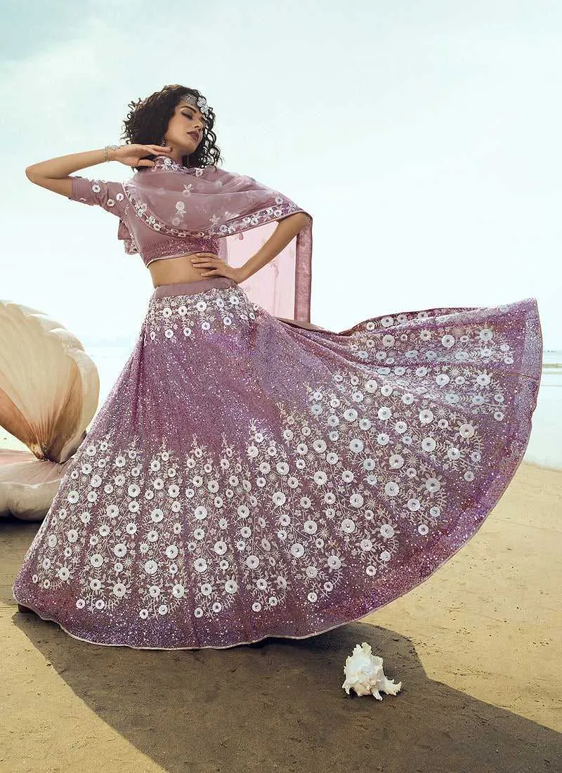 Lilac Purple Sequins Embroidered Stylish Lehenga Choli