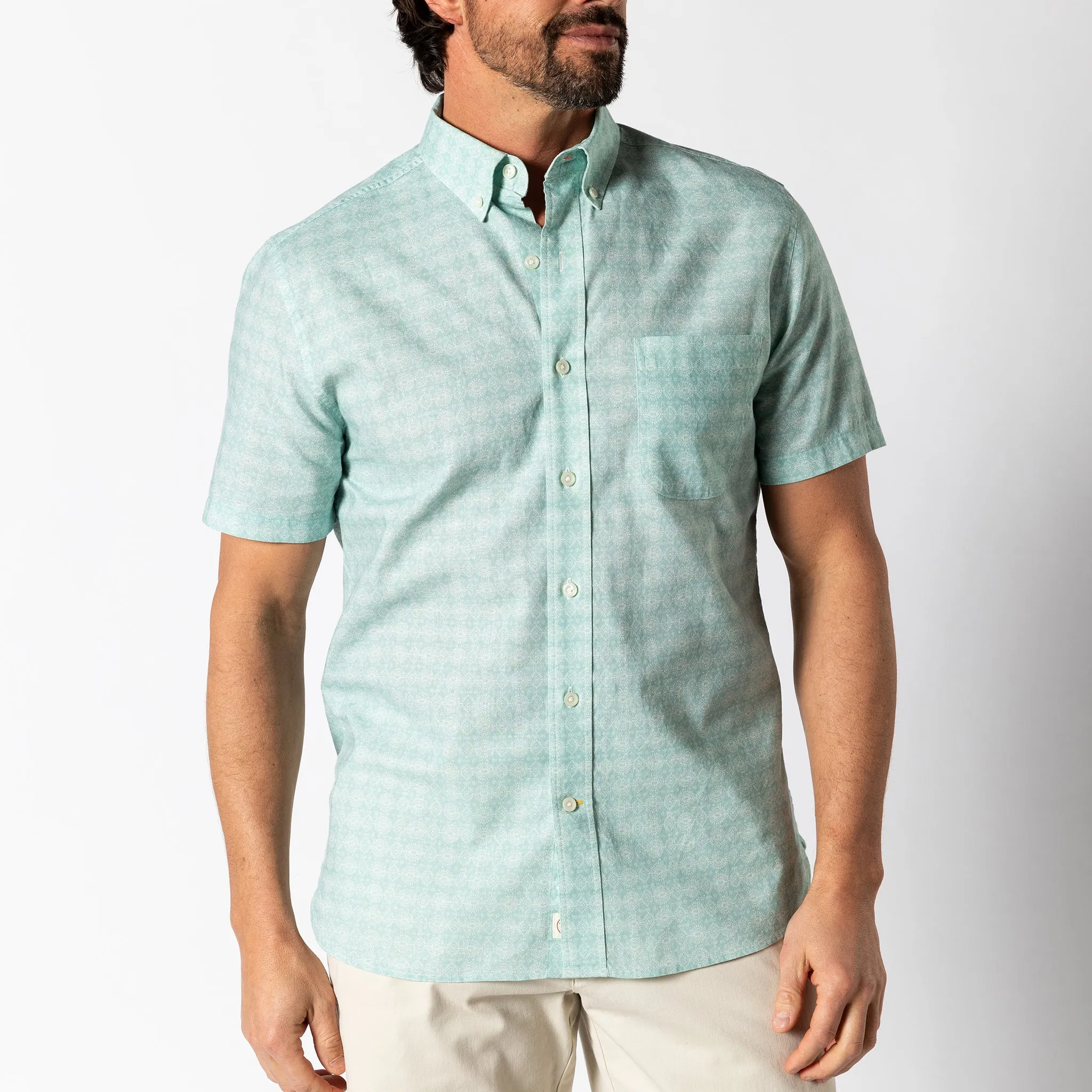 Linen Cotton Oxford Sport Shirt - Hillcrest Print