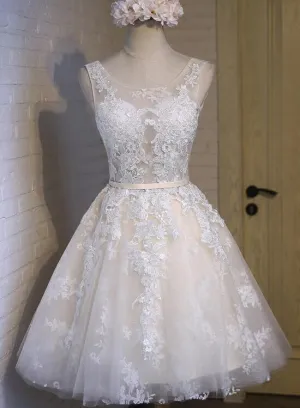 Lovely Ivory Short Tulle with Lace Detail Party Dress , Cute Formal Dresses, Teen Formal Dresses