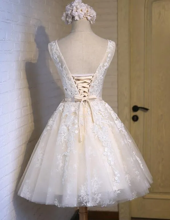 Lovely Ivory Short Tulle with Lace Detail Party Dress , Cute Formal Dresses, Teen Formal Dresses