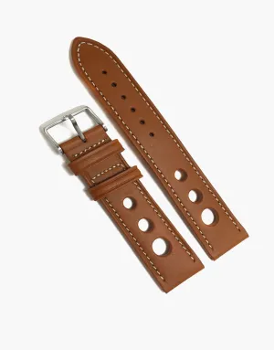 LUX Grand Prix Rally  Vintage Leather Watch Bands Tan with Cream Stitching