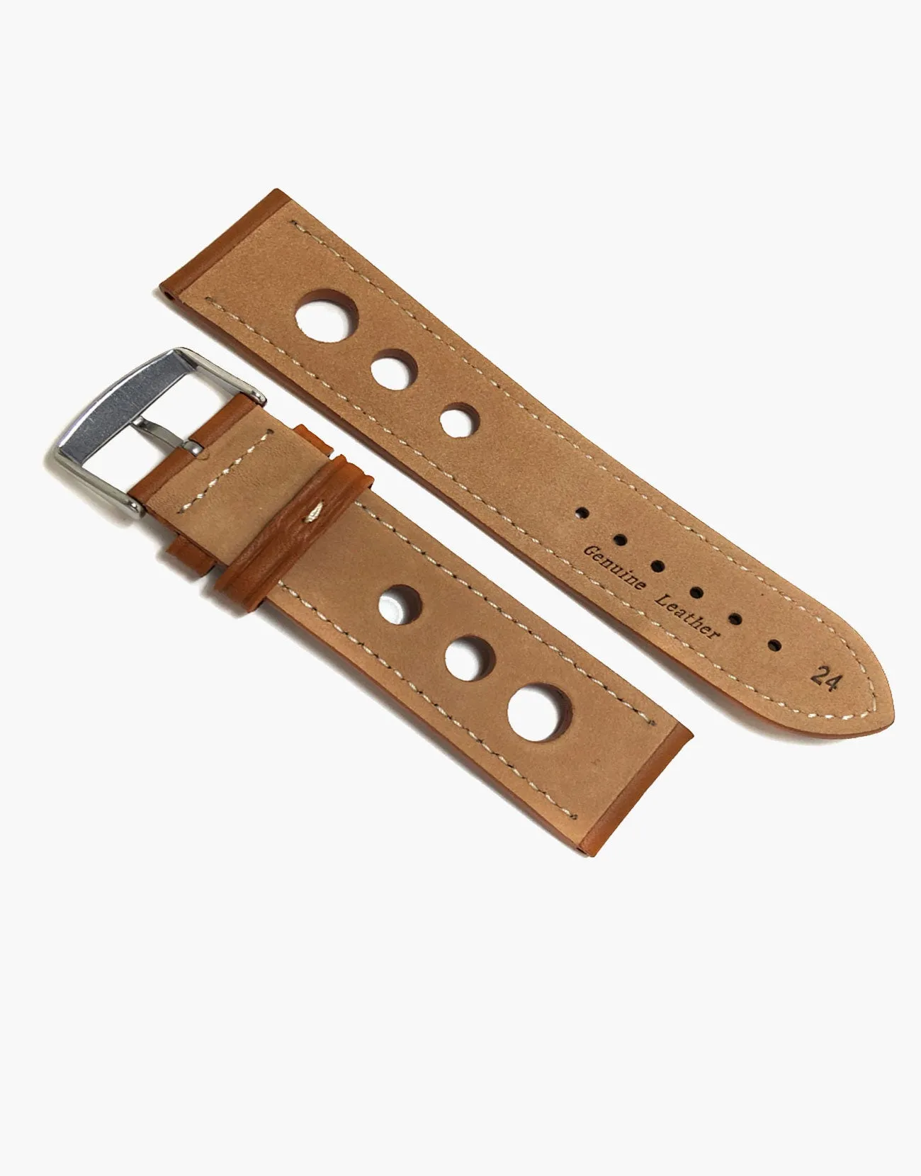 LUX Grand Prix Rally  Vintage Leather Watch Bands Tan with Cream Stitching