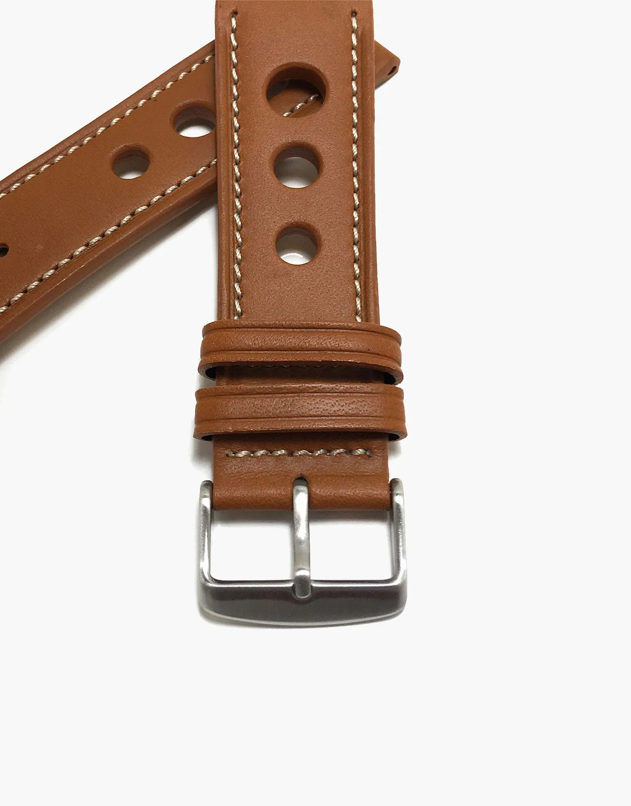 LUX Grand Prix Rally  Vintage Leather Watch Bands Tan with Cream Stitching