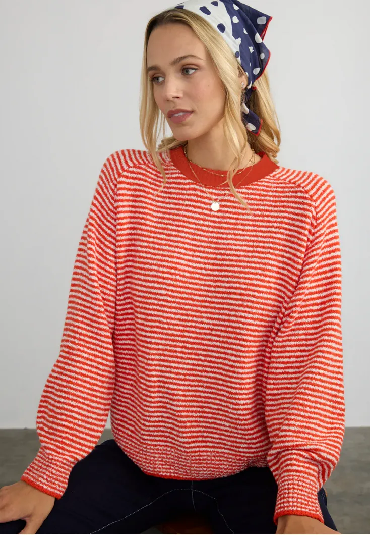 Margaret O'Leary Lolla Pullover in Tomato Stripe
