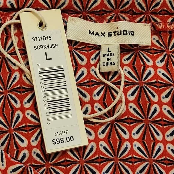 Max Studio Red, white, Blue pleated skirt, L NWT