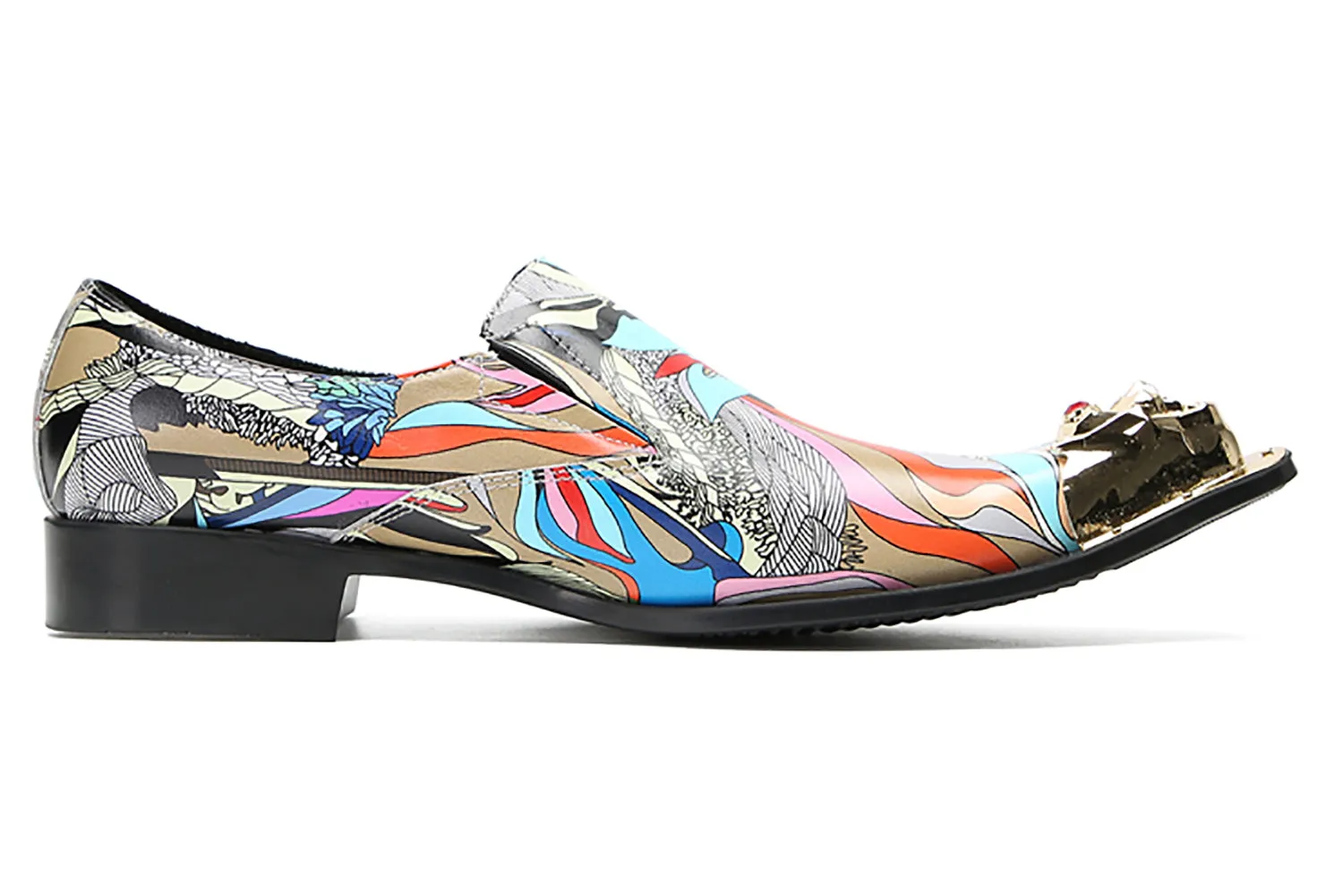 Men's Graffiti Metal-Tip Toe Western Penny Loafers