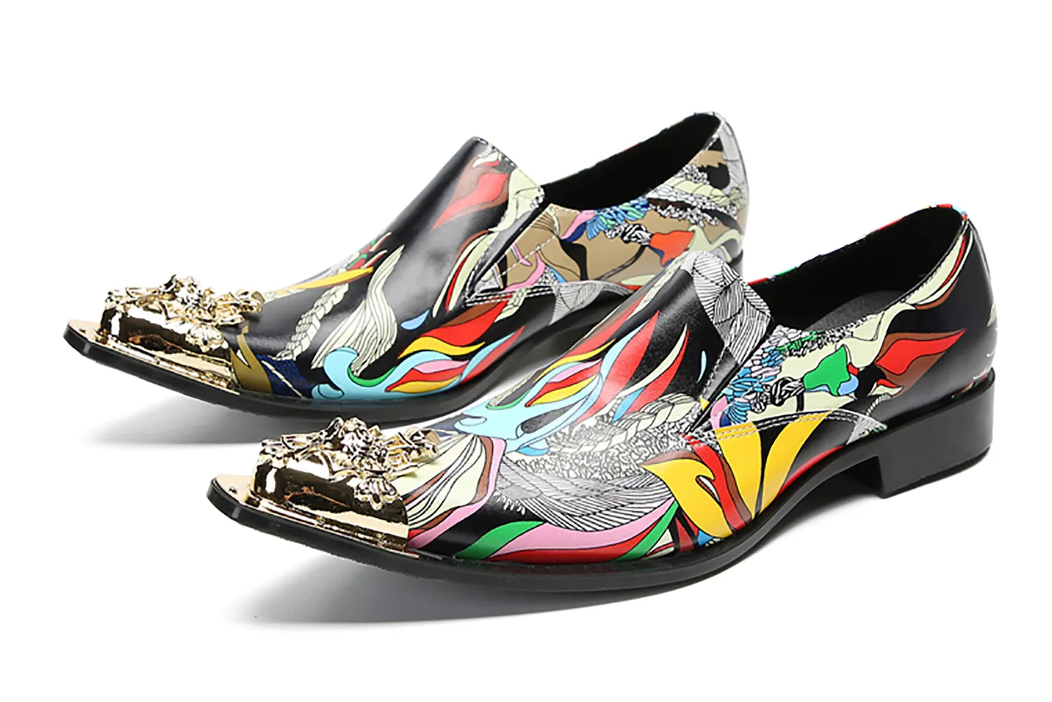 Men's Graffiti Metal-Tip Toe Western Penny Loafers