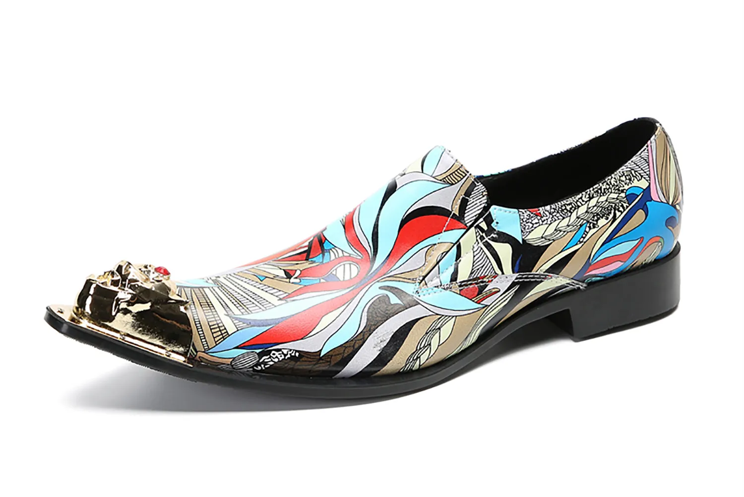 Men's Graffiti Metal-Tip Toe Western Penny Loafers
