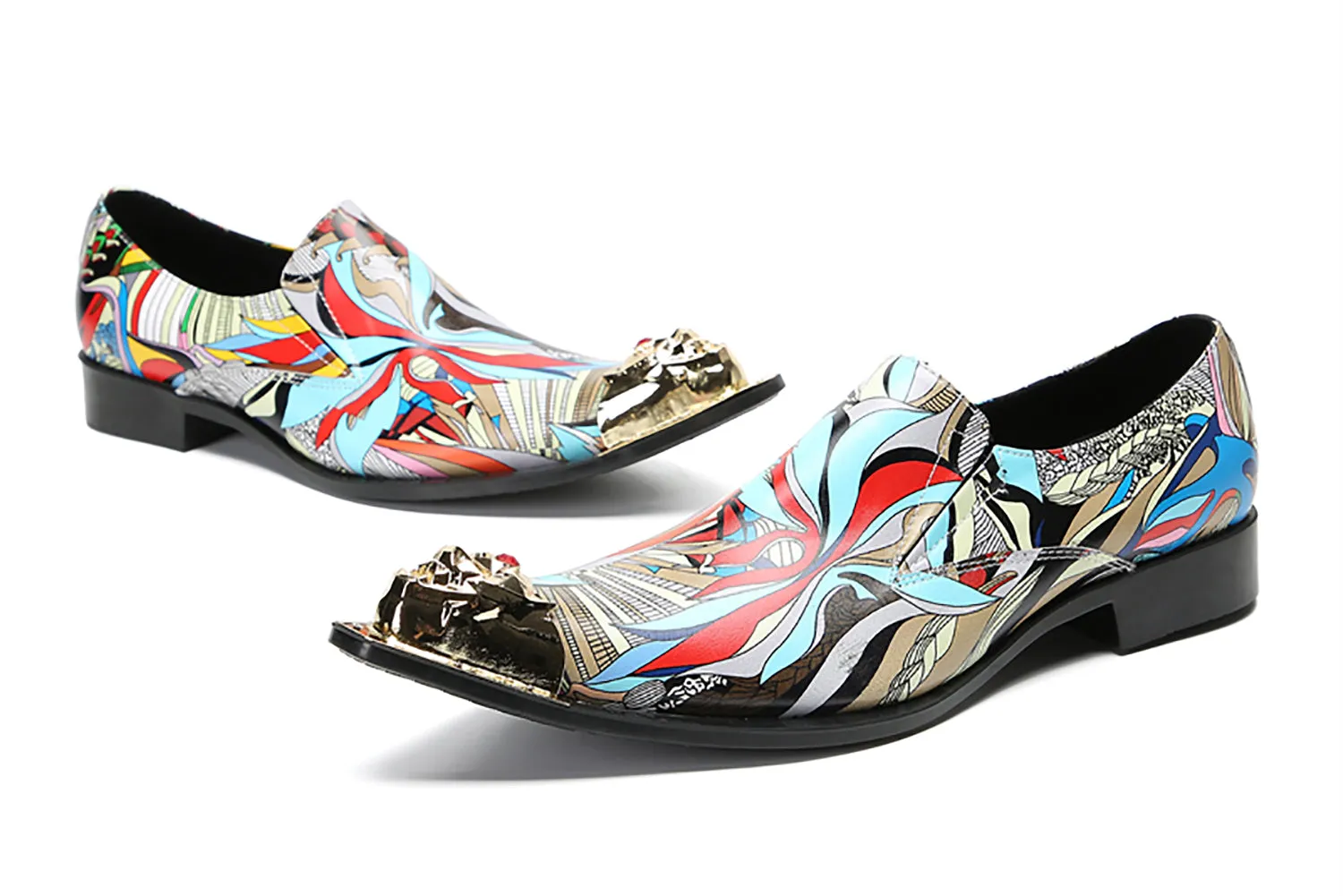 Men's Graffiti Metal-Tip Toe Western Penny Loafers