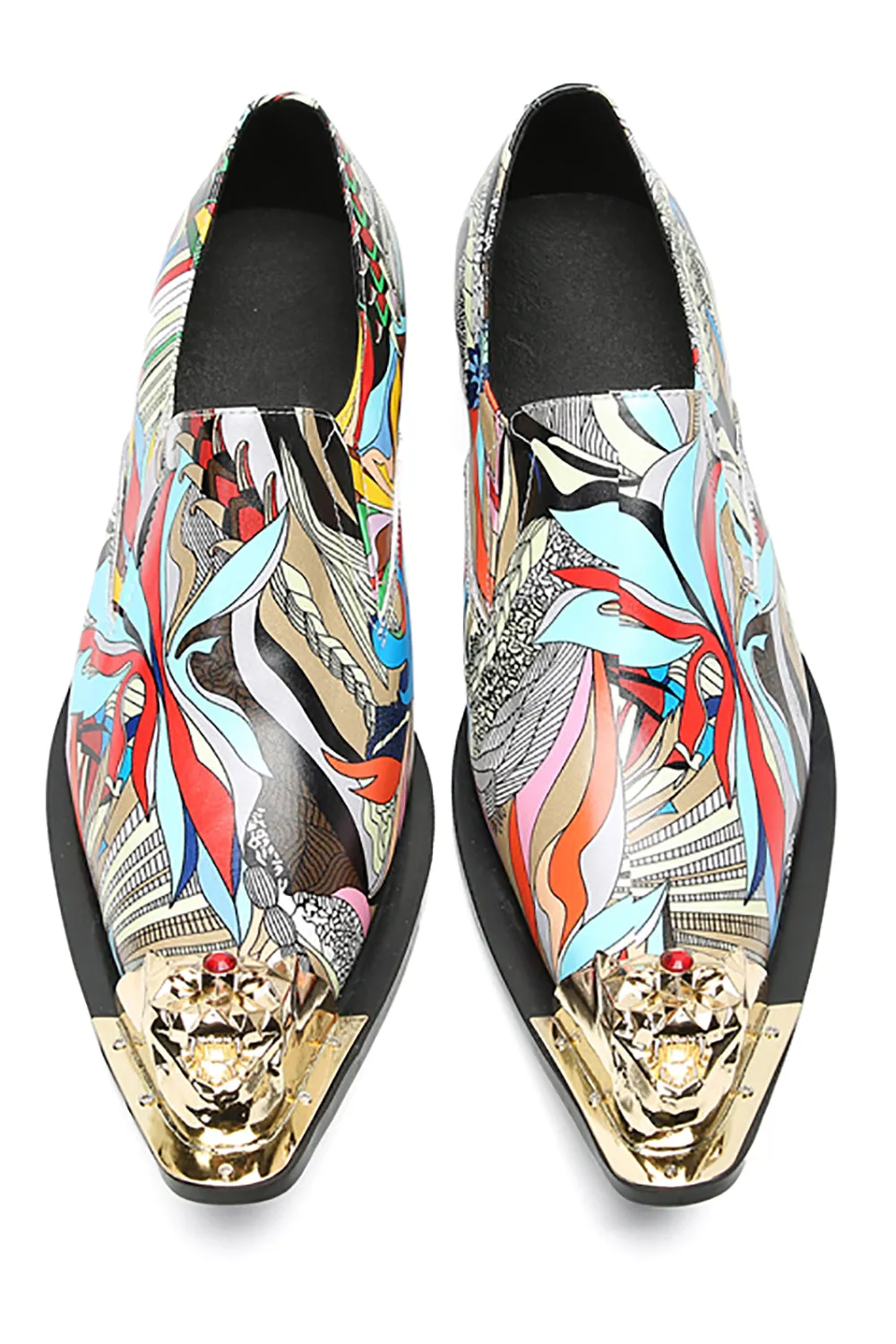 Men's Graffiti Metal-Tip Toe Western Penny Loafers